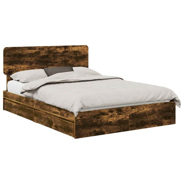 vidaXL Cama con almacenamiento con cabecera Roble ahumado 160 x 200 cm