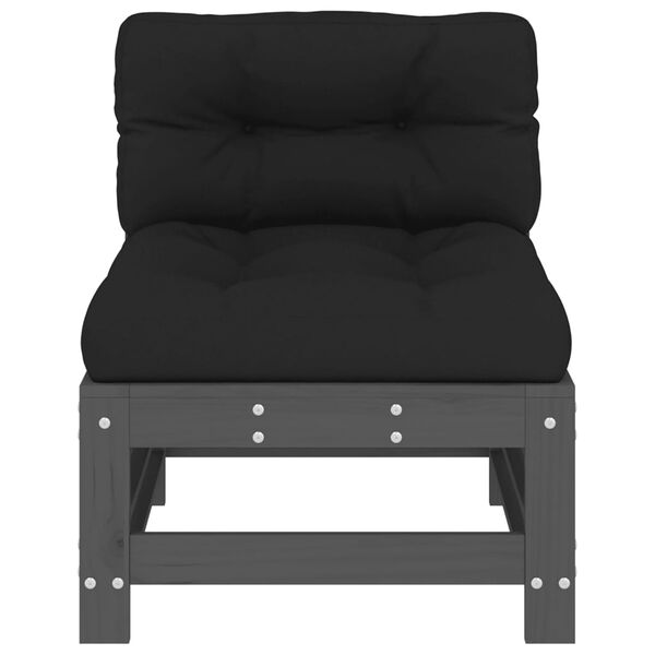 vidaXL Sofá central con cojines madera maciza de pino gris