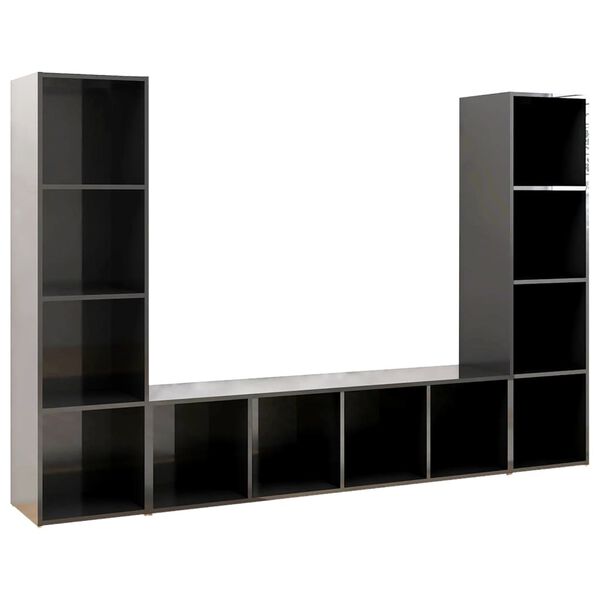 vidaXL Muebles de sal&oacute;n 3 piezas madera de ingenier&iacute;a gris brillo