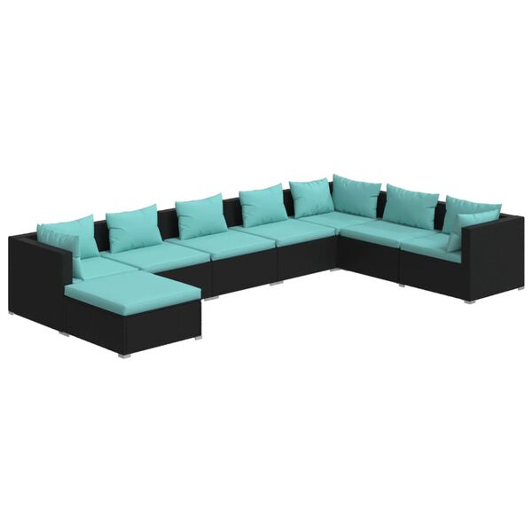 vidaXL Set de muebles de jard&iacute;n 8 pzas y cojines rat&aacute;n sint&eacute;tico negro