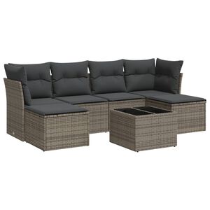 vidaXL Set de sof&aacute;s de jard&iacute;n 7 piezas con cojines rat&aacute;n PE gris