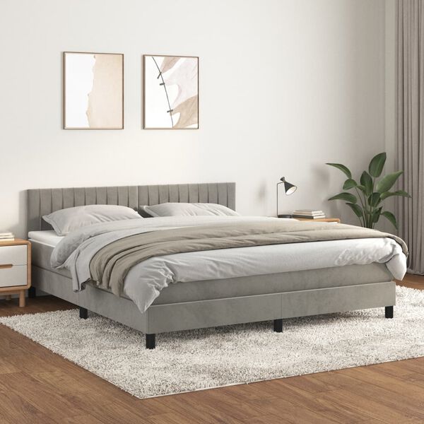 vidaXL Cama box spring con colch&oacute;n terciopelo gris claro 160x200 cm