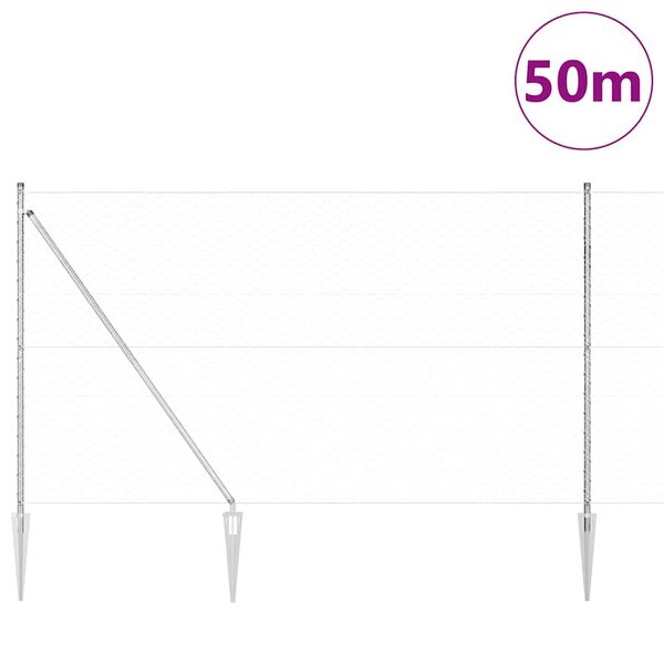 vidaXL Poste de Valla Plateado 50 x 1,6 m (malla de 50 mm) Acero