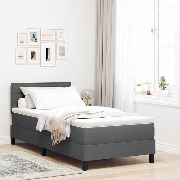 vidaXL Cama tipo Box Spring con colch&oacute;n Gris oscuro 90 x 190 cm tela