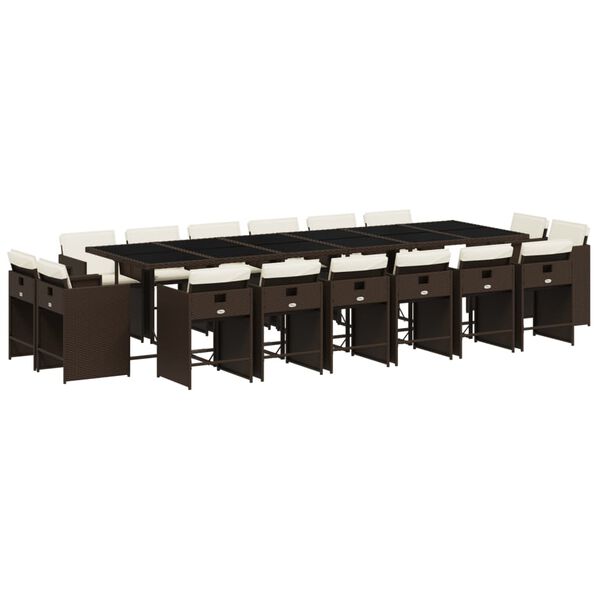 vidaXL Set de muebles jard&iacute;n 17 pzas y cojines rat&aacute;n sint&eacute;tico marr&oacute;n