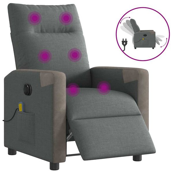 vidaXL Sill&oacute;n reclinable de masaje el&eacute;ctrico tela gris oscuro