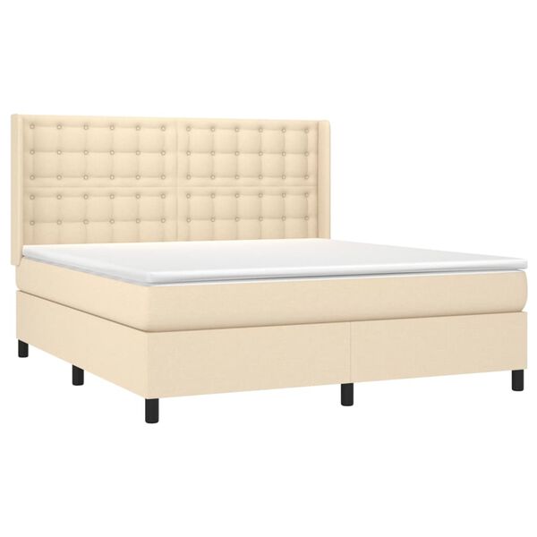 vidaXL Cama box spring colch&oacute;n y luces LED tela crema 160x200 cm