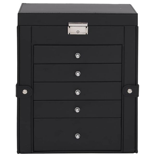 vidaXL Joyero de 6 niveles con espejo y cerradura negro