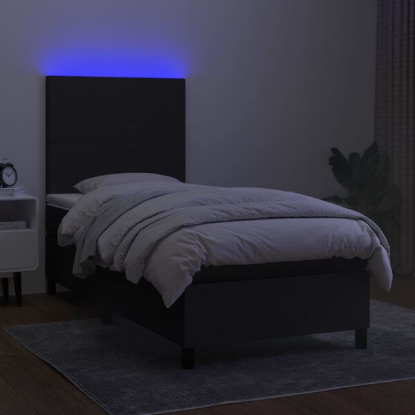 vidaXL Cama box spring colch&oacute;n y luces LED tela negro 100x200 cm