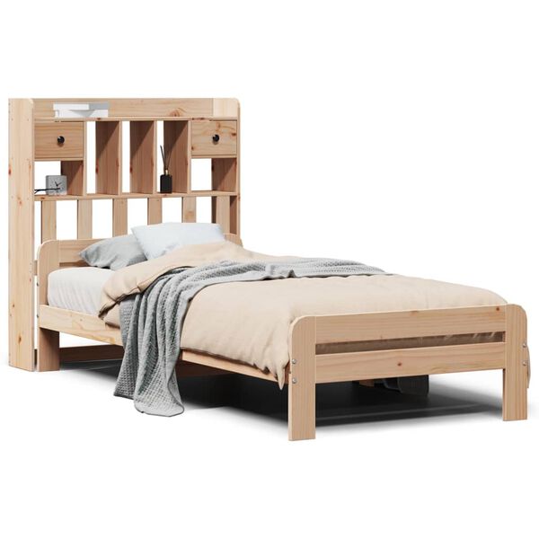 vidaXL Cama con estanter&iacute;a sin colch&oacute;n madera maciza de pino 90x200 cm
