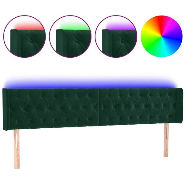 vidaXL Cabecero con LED de terciopelo verde oscuro 183x16x78/88 cm