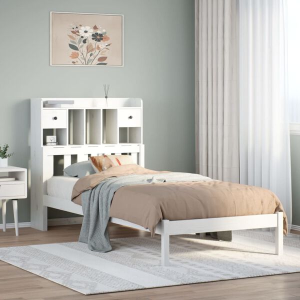 vidaXL Cama con estanter&iacute;a sin colch&oacute;n madera maciza blanco 90x200 cm