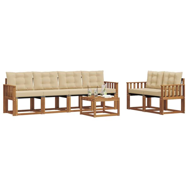 vidaXL Conjunto de sof&aacute;s de exterior con coj&iacute;n 7 pcs Natural y Beige