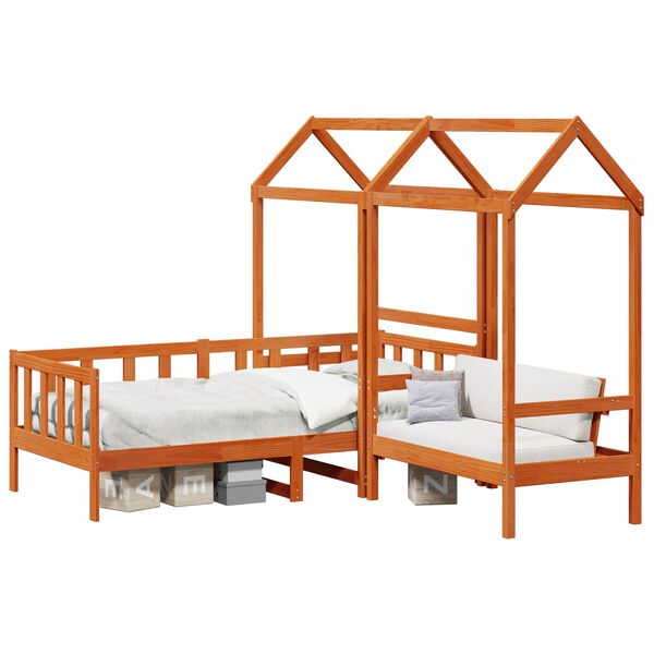 vidaXL Juego de Cama de D&iacute;a 3 pcs Marr&oacute;n cera Madera de pino macizo