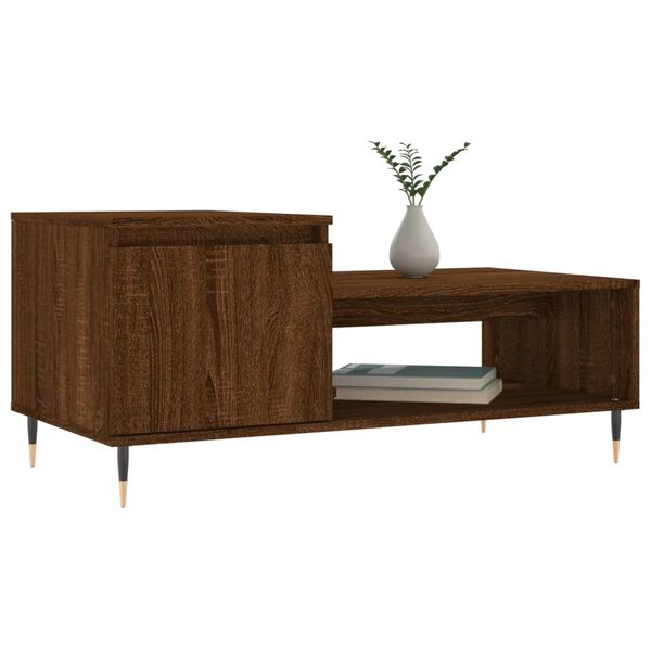 vidaXL Mesa de centro madera contrachapada roble marr&oacute;n 100x50x45 cm