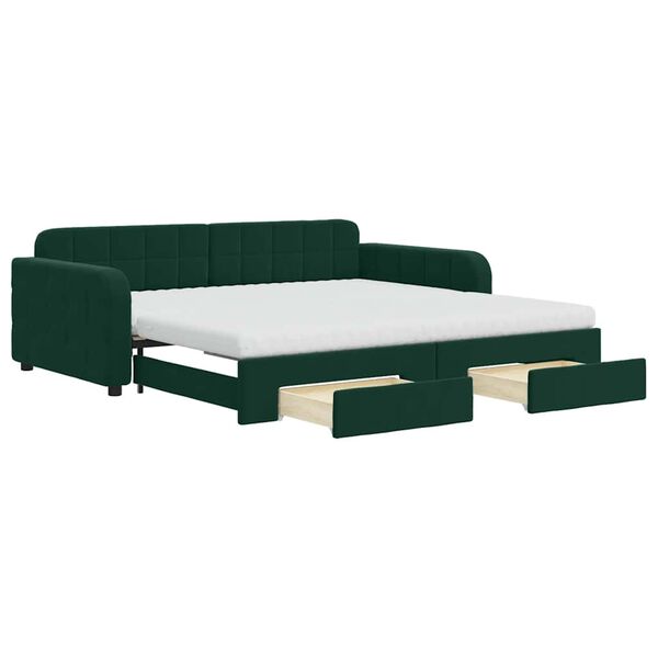 vidaXL Sof&aacute; cama nido con cajones terciopelo verde oscuro 100x200 cm