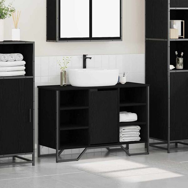 vidaXL Gabinete de Lavabo para Ba&ntilde;o Roble Negro 91 x 35 x 60 cm