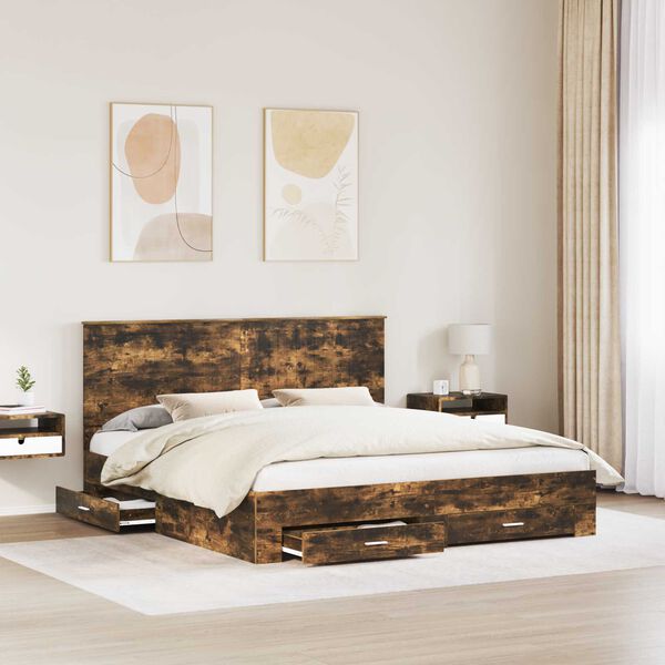 vidaXL Estructura de cama con cabecera Roble ahumado 180 x 200 cm