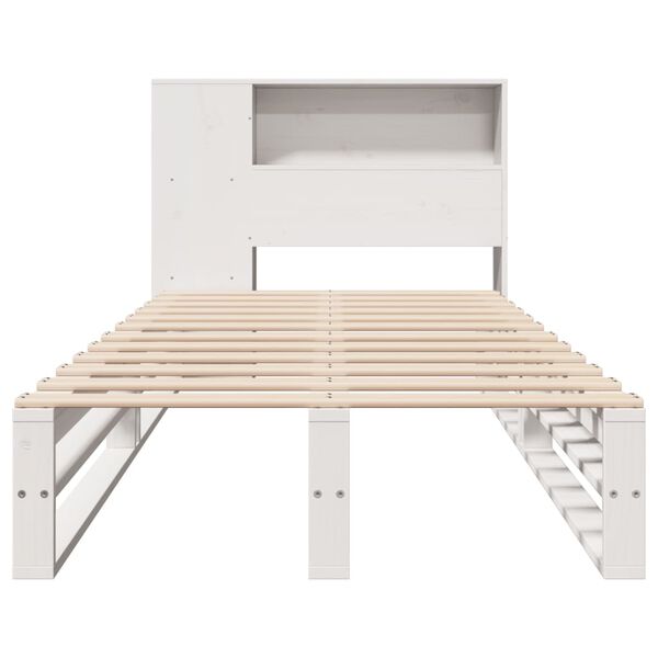 vidaXL Cama con estanter&iacute;a sin colch&oacute;n madera maciza blanca 90x200 cm