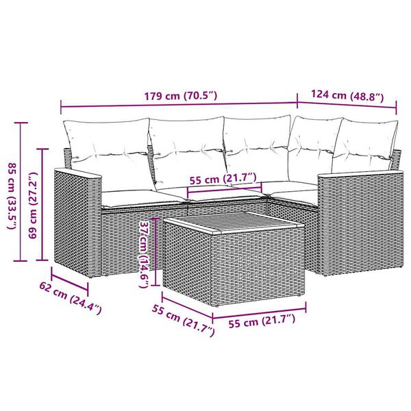 vidaXL Set de muebles de jard&iacute;n 5 pzas y cojines rat&aacute;n sint&eacute;tico negro