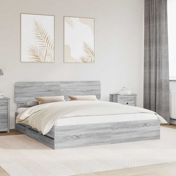 vidaXL Estructura de cama con cabecera Gris Sonoma 200 x 200 cm