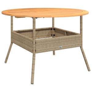 vidaXL Mesa de jard&iacute;n superficie de madera rat&aacute;n PE beige &Oslash;110x71 cm