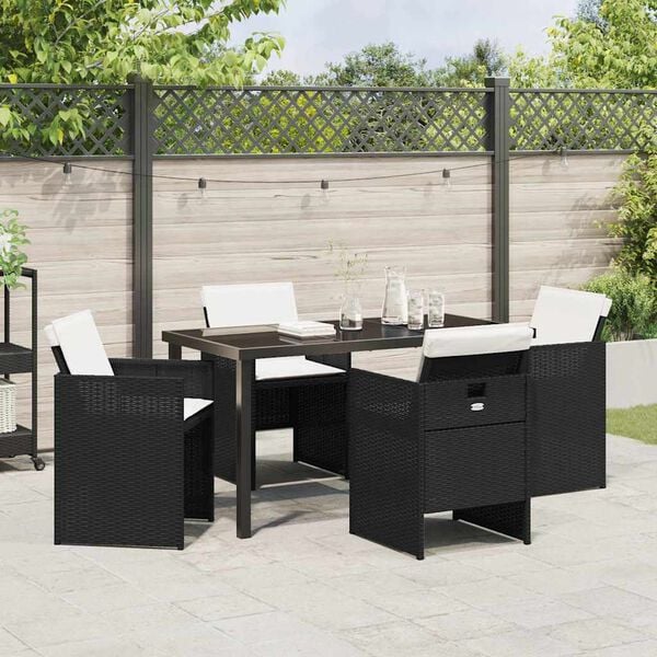 vidaXL Conjunto de Comedor de Jard&iacute;n 5 pcs Negro rat&aacute;n sint&eacute;tico