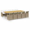 vidaXL Set comedor de jard&iacute;n 11 piezas y cojines rat&aacute;n sint&eacute;tico beige
