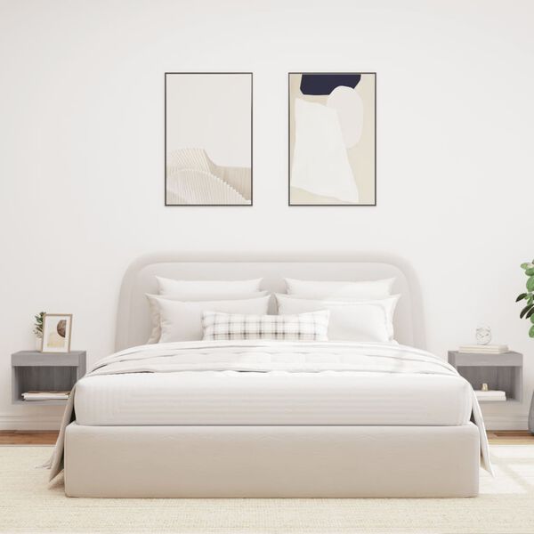 vidaXL Mesitas de noche de pared con luces LED 2 uds gris Sonoma