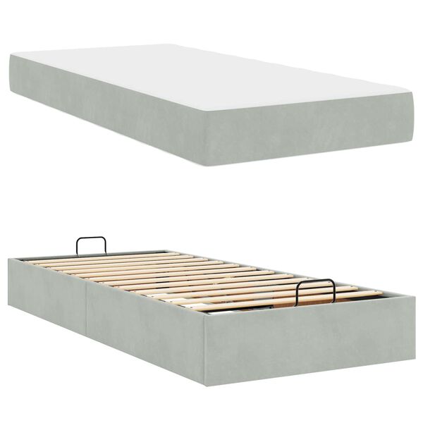 vidaXL Estructura de cama con colchón 2 pcs Gris claro Terciopelo