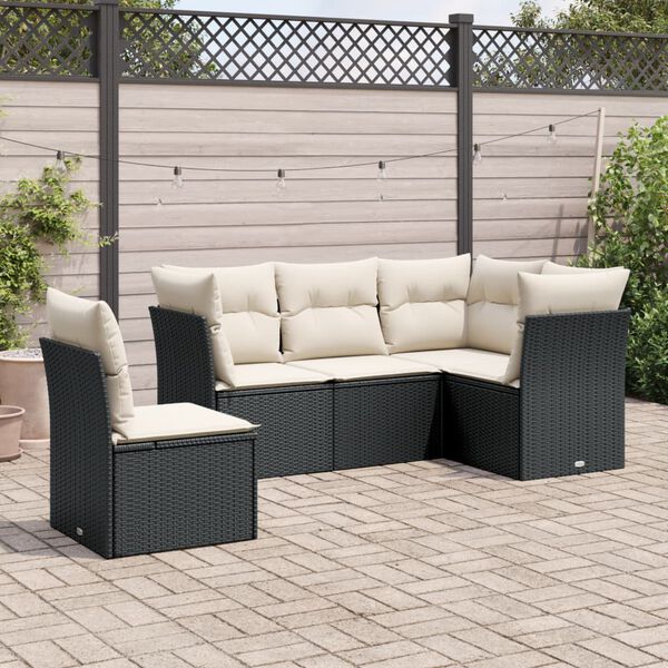 vidaXL Set de muebles de jard&iacute;n 5 pzas y cojines rat&aacute;n sint&eacute;tico negro