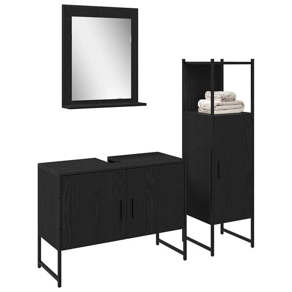 vidaXL Juego de muebles de baño 3 pcs Negro Madera contrachapada