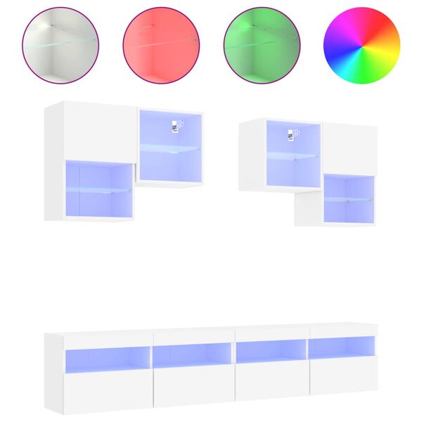 vidaXL Mueble de pared de TV con luces LED 6 piezas blanco