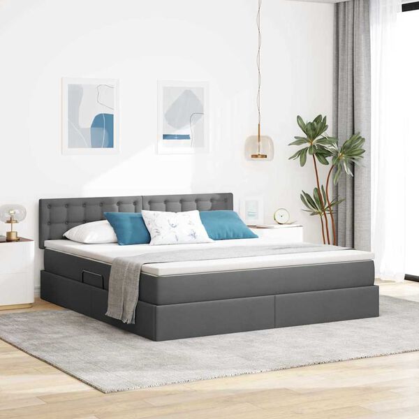 vidaXL Cama con almacenamiento y colchón Gris oscuro 180 x 200 cm