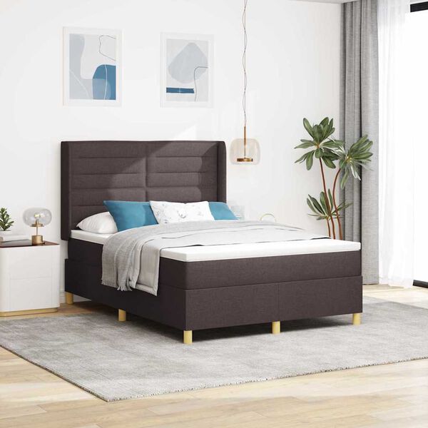 vidaXL Cama tipo Box Spring Marr&oacute;n Oscuro 140 x 190 cm tela