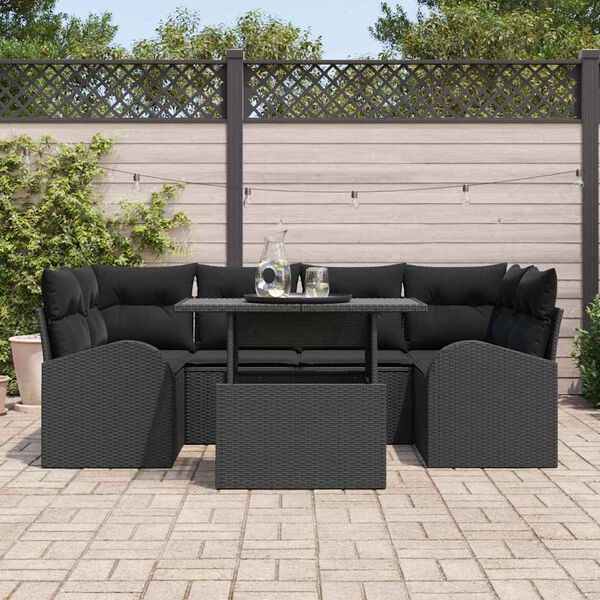 vidaXL Conjunto de sof&aacute; de jard&iacute;n con coj&iacute;n 7 pcs Negro Polirat&aacute;n