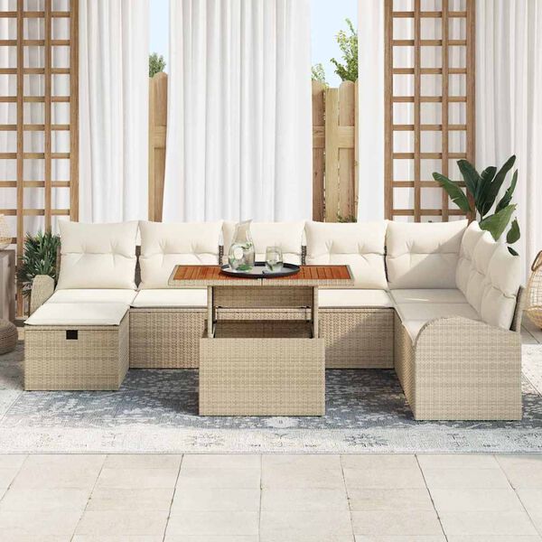 vidaXL Conjunto de sof&aacute;s de jard&iacute;n 9 pcs Beige rat&aacute;n sint&eacute;tico