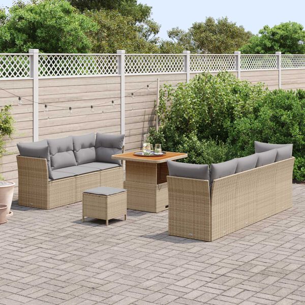 vidaXL Conjunto de sof&aacute;s de jard&iacute;n 10 pcs Beige rat&aacute;n sint&eacute;tico