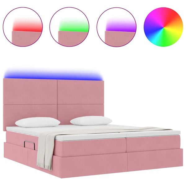 vidaXL Cama con tira de luces LED Rosa 180 x 200 cm Terciopelo