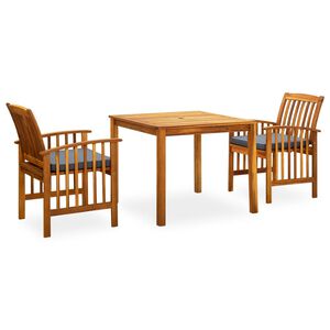 vidaXL Set comedor de jard&iacute;n 3 pzas y cojines madera maciza de acacia