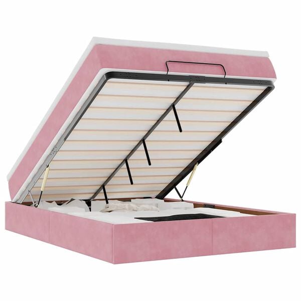 vidaXL Estructura cama otomana colch&oacute;n terciopelo rosa 140x200cm