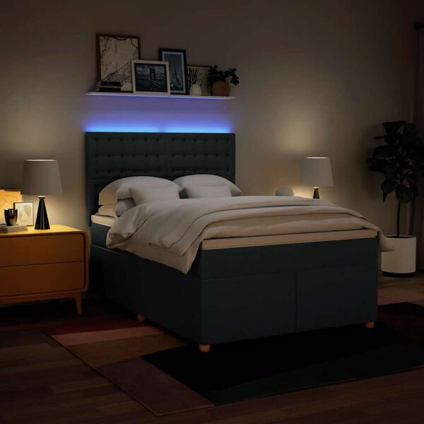 vidaXL Cama box spring con colch&oacute;n tela azul 140x190 cm