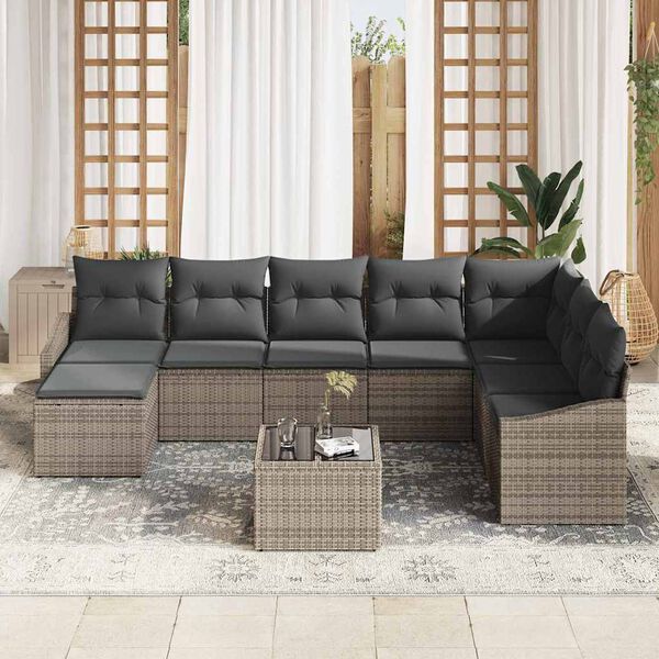 vidaXL Conjunto de sofá de jardín 8 pcs Gris Claro ratán sintético