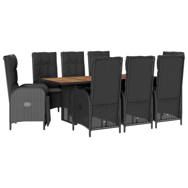 vidaXL Set de comedor de jard&iacute;n 9 pzas y cojines rat&aacute;n sint&eacute;tico negro