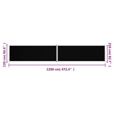 vidaXL Toldo lateral retráctil negro 220x1200 cm