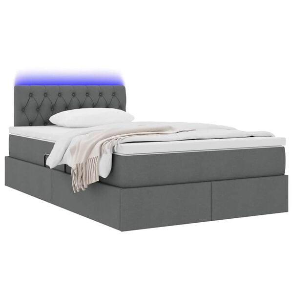 vidaXL Cama con almacenamiento y LED Gris oscuro 120 x 190 cm tela