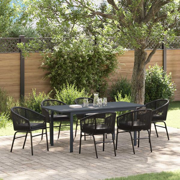 vidaXL Conjunto de Comedor de Jard&iacute;n 7 pcs Negro rat&aacute;n sint&eacute;tico