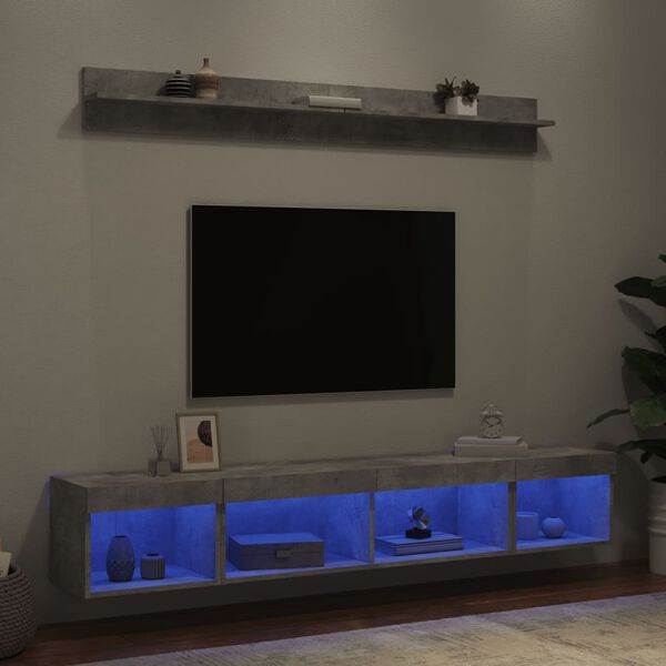 vidaXL Muebles TV pared con LED 5 pzas madera ingenier&iacute;a gris hormig&oacute;n