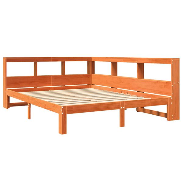 vidaXL Cama con estanter&iacute;a sin colch&oacute;n madera maciza marr&oacute;n 140x190 cm