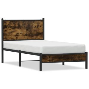 vidaXL Estructura de cama sin colch&oacute;n metal roble ahumado 90x200 cm